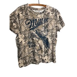 Miller High Life Camo T-Shirt Womens L Rodeo Western Graphic Beer Tee Camo Party